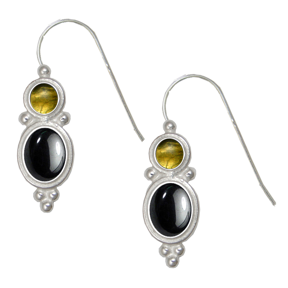 Sterling Silver Drop Dangle Earrings Hematite And Citrine